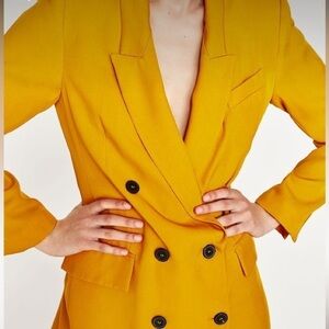 Zara woman double breasted mustard long blazer Size S